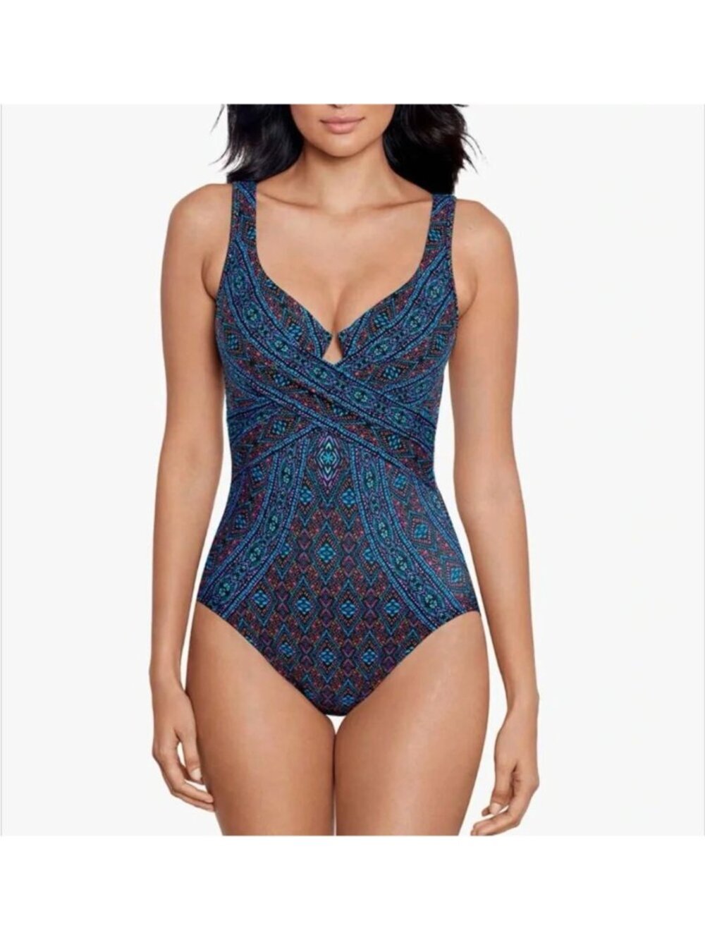 New Miraclesuit Women's Size 16 Multi-colored Romani Criss Cross Escape OnePiece